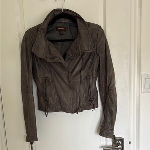 Danier Grey Leather Moto Jacket Sleek Contemporary Design